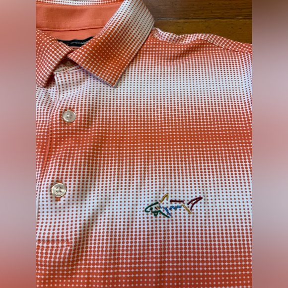 Greg Norman Mens M Polo Golf Shirt Orange Geometric Summer Comfort Front Shark - Picture 4 of 7